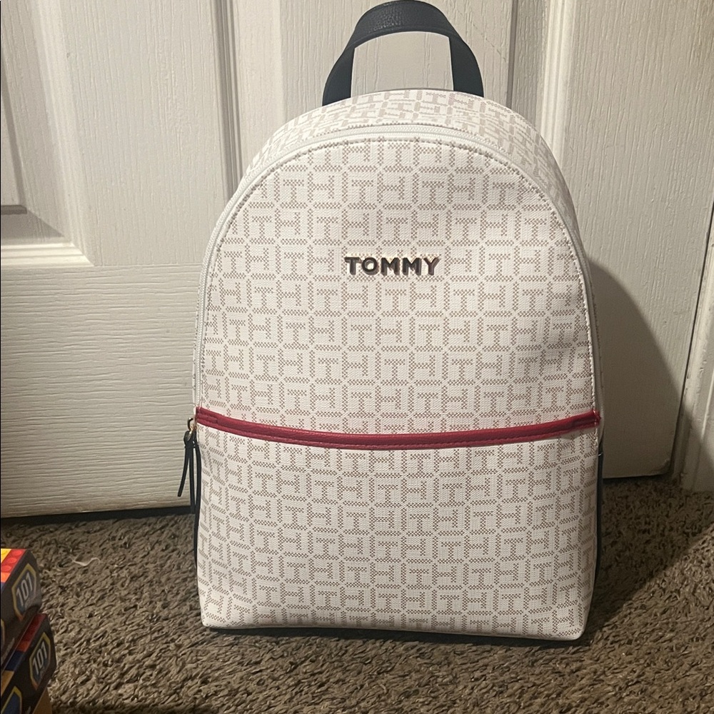 Tommy Hilfiger White and Red Patterned Backpack